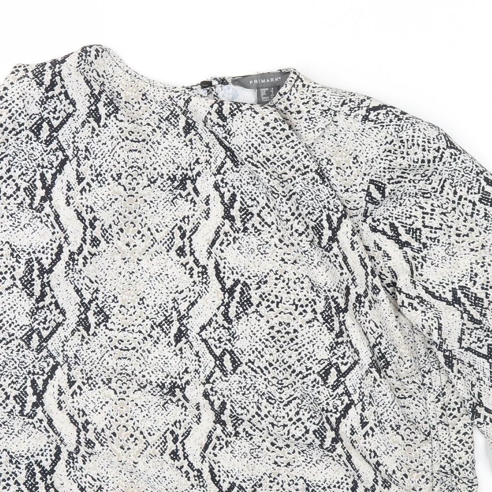 Primark Womens White Animal Print  Basic Blouse Size 8  - Shoulder Pads