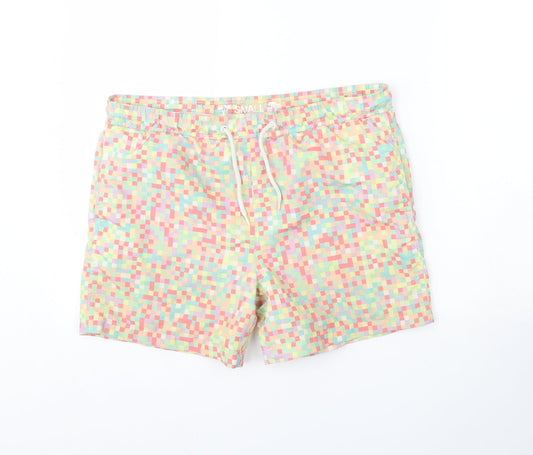 Preworn Mens Yellow Geometric  Sweat Shorts Size S - Swimming