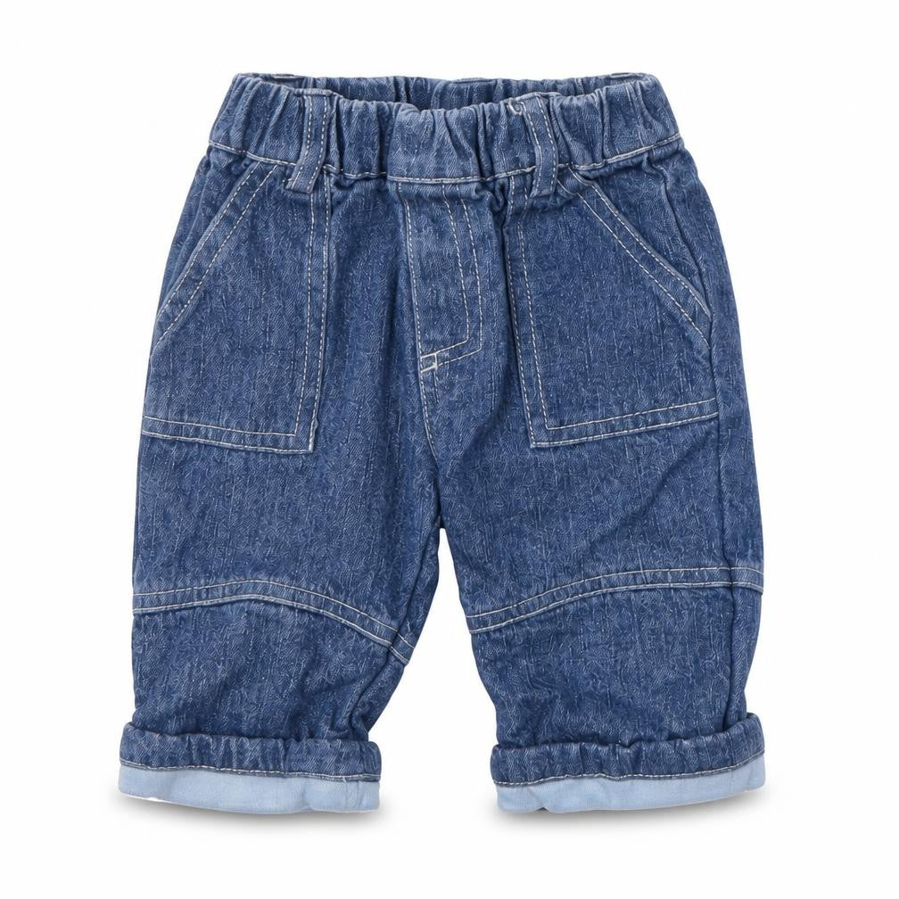 Front view of Jac Baby Baby Blue Denim Capri Jeans, size 3-6, Months