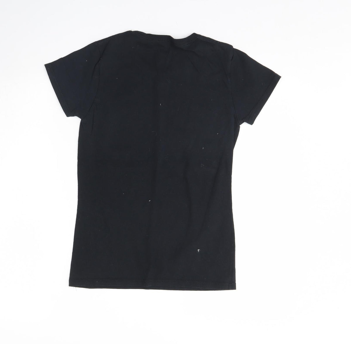 Back view of 6tn women’s black basic t-shirt, size S, - fictional characters