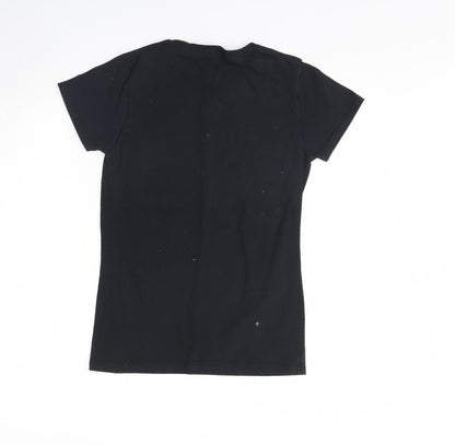 Back view of 6tn women’s black basic t-shirt, size S, - fictional characters