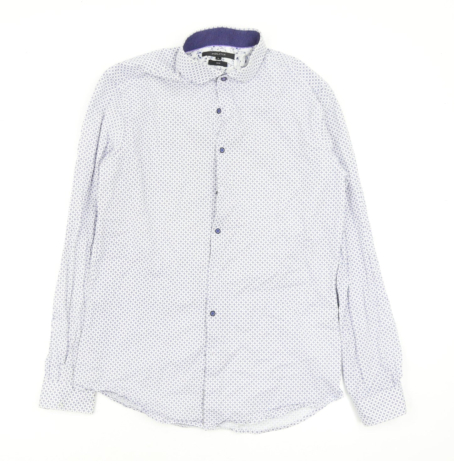 Mens UK Size L Politix Multicoloured  Button-Up Long Sleeve Casual Shirt