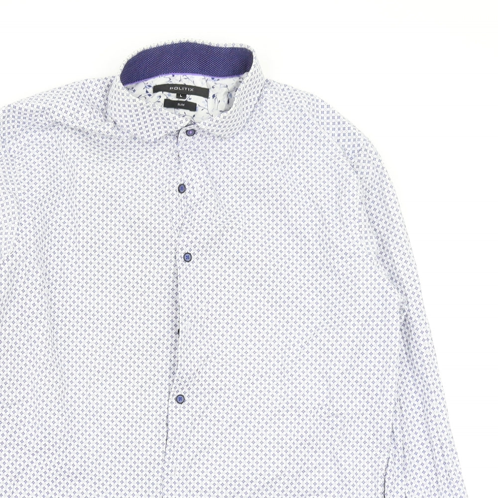 Mens UK Size L Politix Multicoloured  Button-Up Long Sleeve Casual Shirt