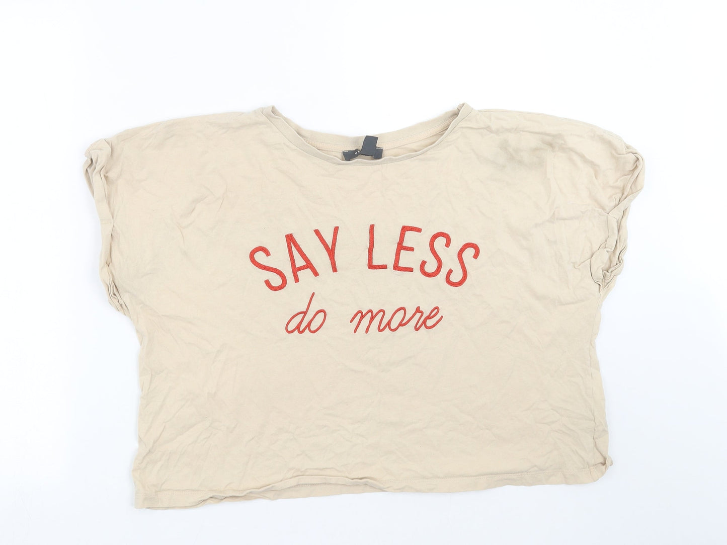 Primark Womens Beige   Cropped T-Shirt Size L  - Say less do more