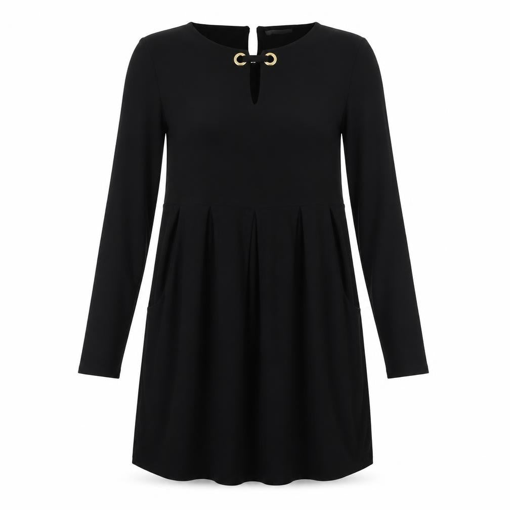 Front view of women’s black a-line, size UK 10