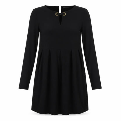 Front view of women’s black a-line, size UK 10