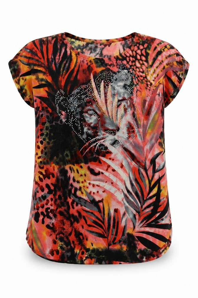 Front view of Preppy women’s pink floral basic blouse, size S