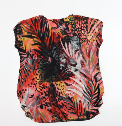 Back view of Preppy women’s pink floral basic blouse, size S