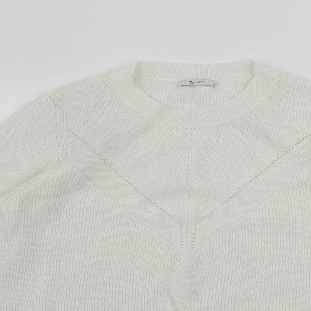 Close-up detail of Tu women’s white jumper, size UK 12