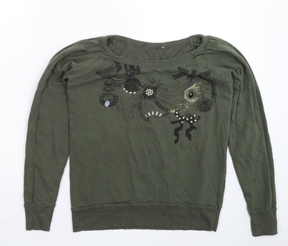 Additional front view of women’s green pullover sweatshirt, size UK 12