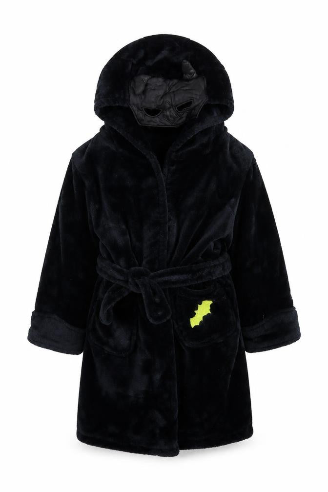 Front view of 4Kidz girls’ black solid fleece kimono robe, size 4-5, years