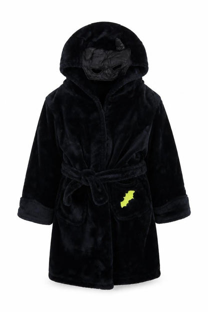 Front view of 4Kidz girls’ black solid fleece kimono robe, size 4-5, years