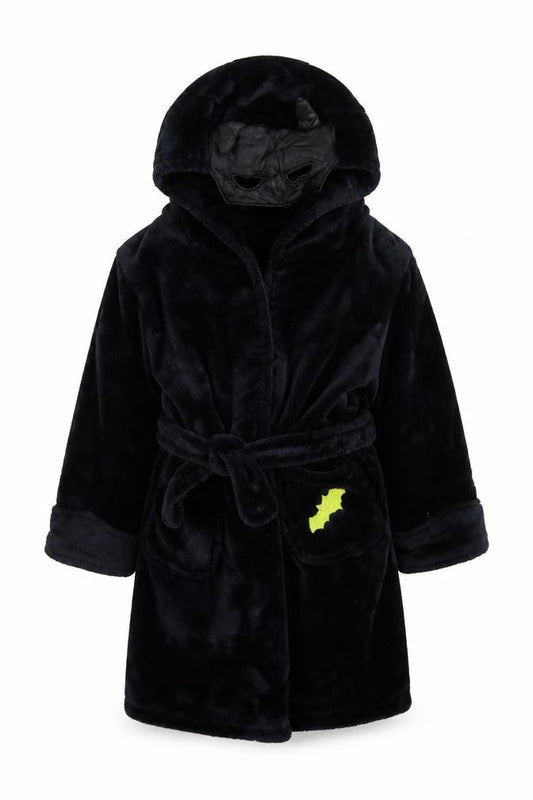 Front view of 4Kidz girls’ black solid fleece kimono robe, size 4-5, years