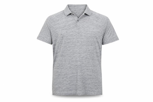 Front view of ACW 85 men’s grey polo, size XL