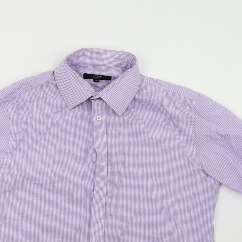 George Womens Purple Check  Basic Button-Up Size 16