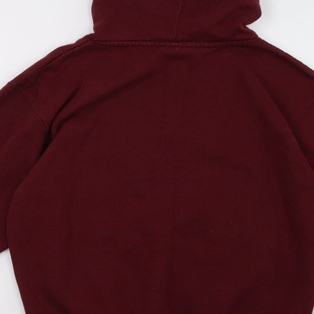 Brand and care label for zone one women’s red pullover hoodie, size S