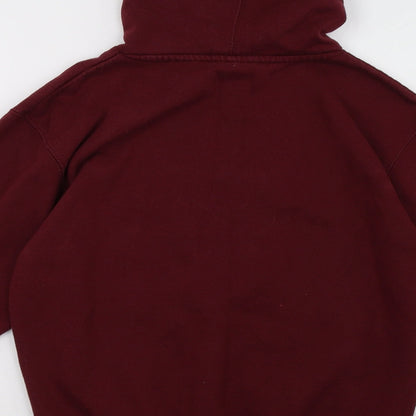 Brand and care label for zone one women’s red pullover hoodie, size S