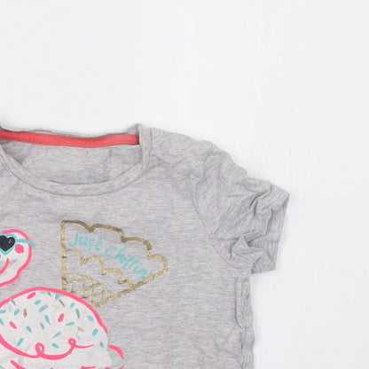 Close-up detail of Marks and Spencer girls’ grey basic t-shirt, size 5, years