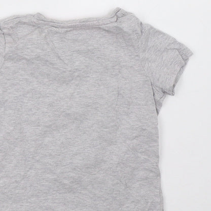 Brand and care label for Marks and Spencer girls’ grey basic t-shirt, size 5, years
