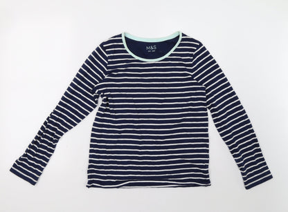 Marks and Spencer Girls Blue Striped  Pullover Sweatshirt Size 14-15 Years
