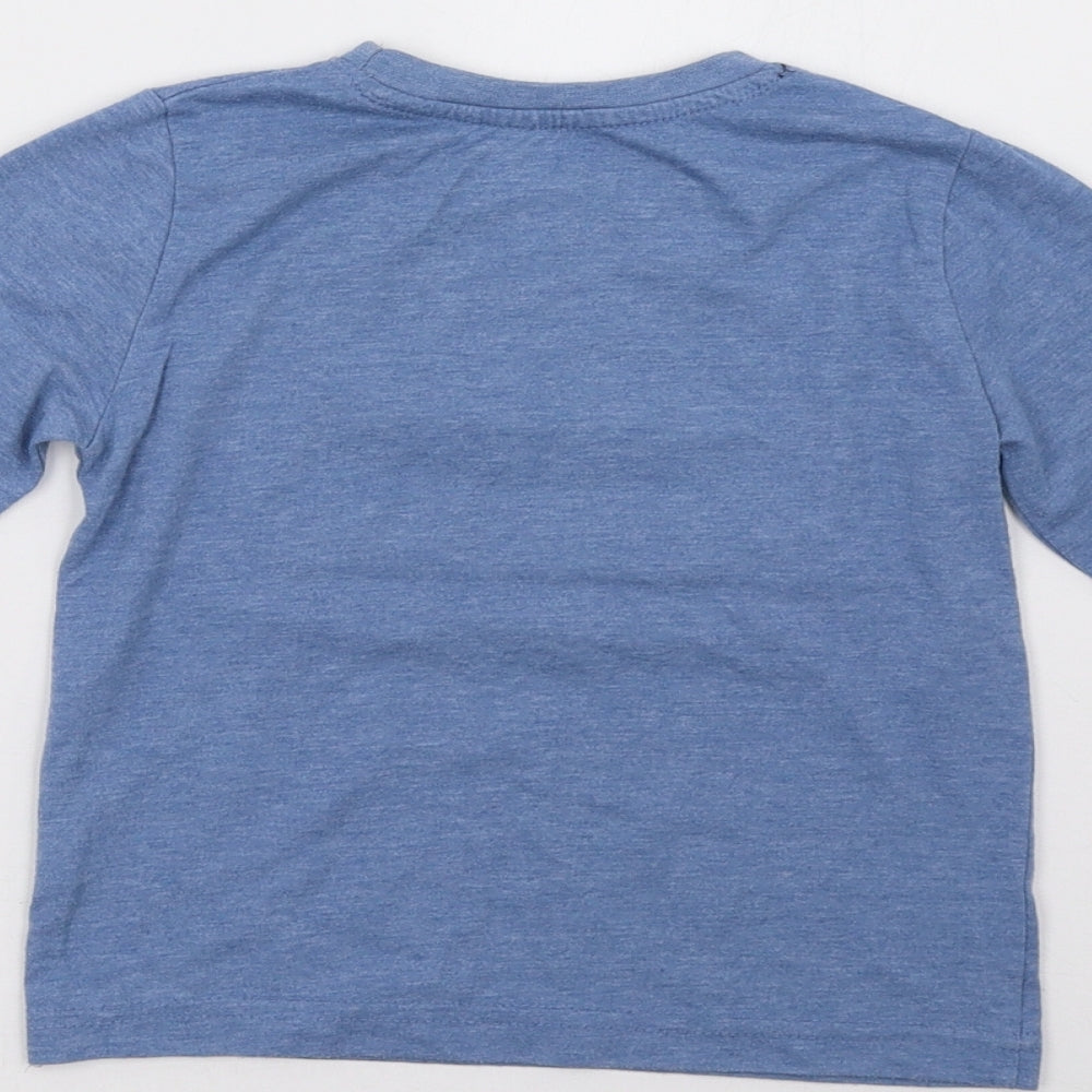 Brand and care label for Primark boys’ blue pullover sweatshirt, size 2-3, years