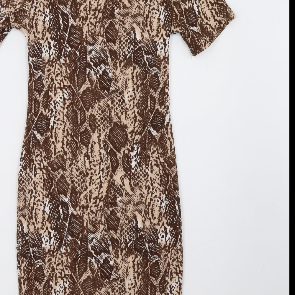 Primark Womens Brown Animal Print  Bodycon  Size 8