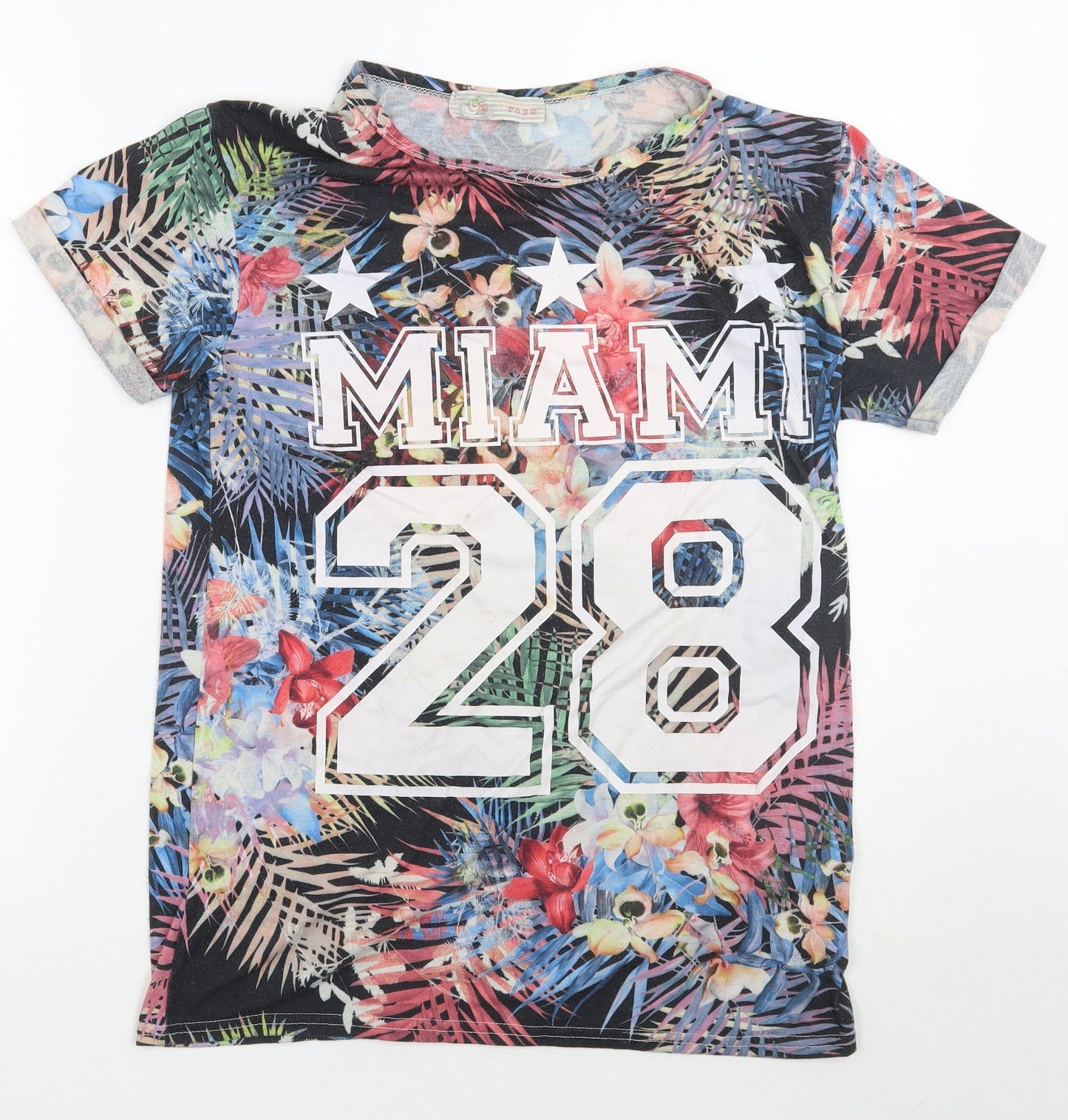 cameo Rose Womens Black Floral  Basic T-Shirt Size M