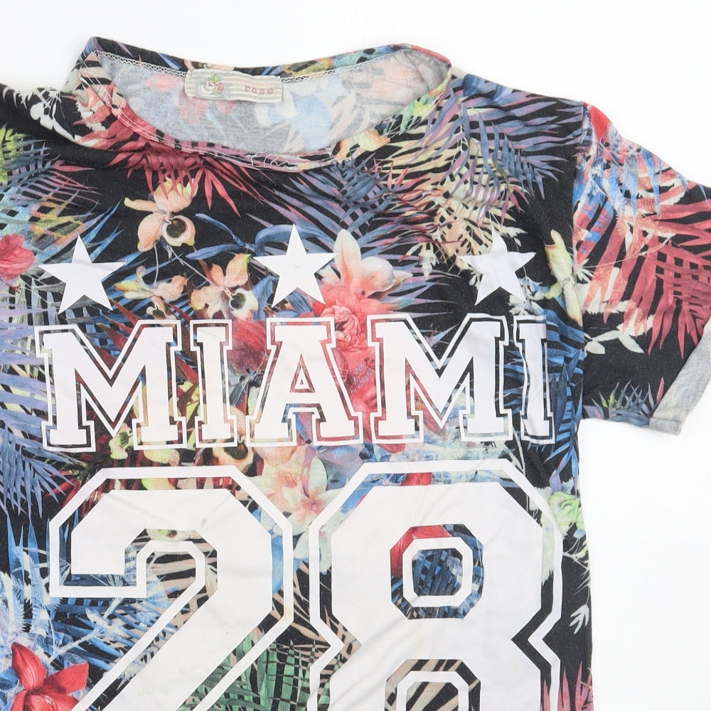 cameo Rose Womens Black Floral  Basic T-Shirt Size M