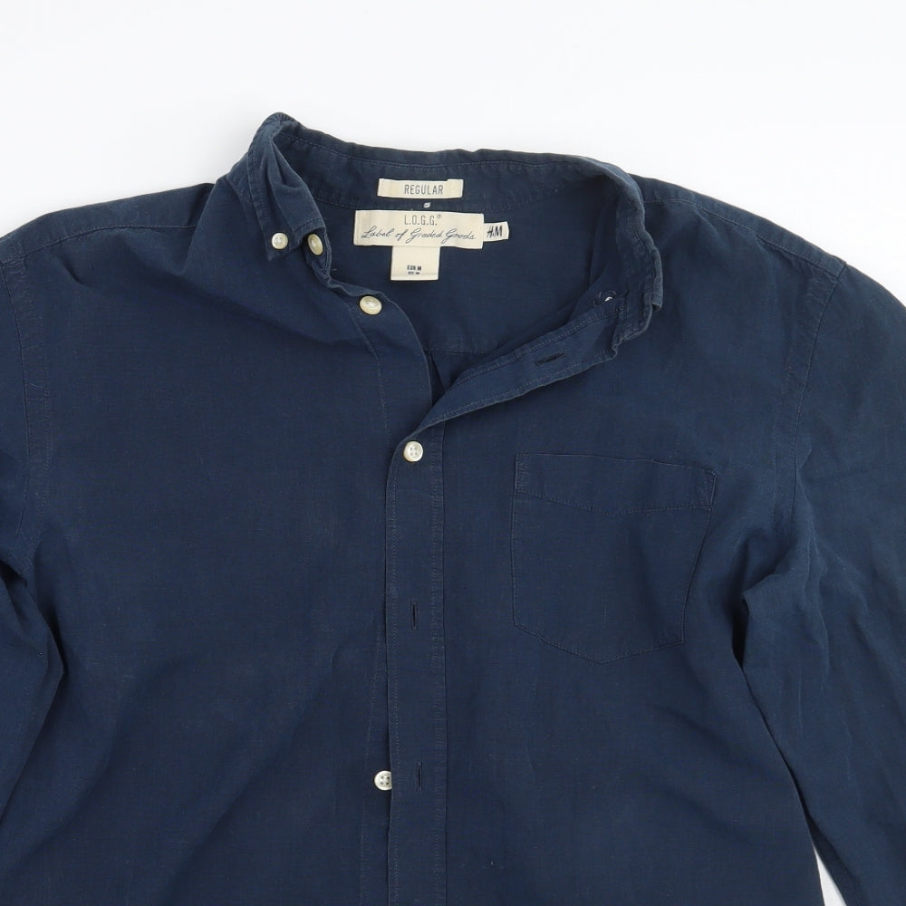 Mens UK Size M H&M Blue  Button-Up Long Sleeve Casual Shirt