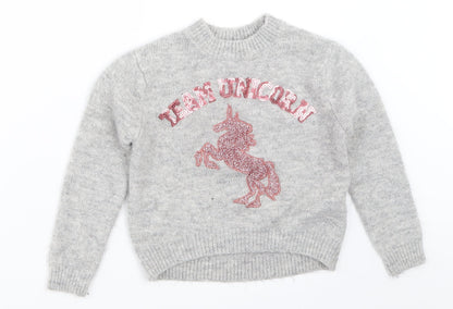 Front view of Primark girls’ grey jumper, size 7-8, years