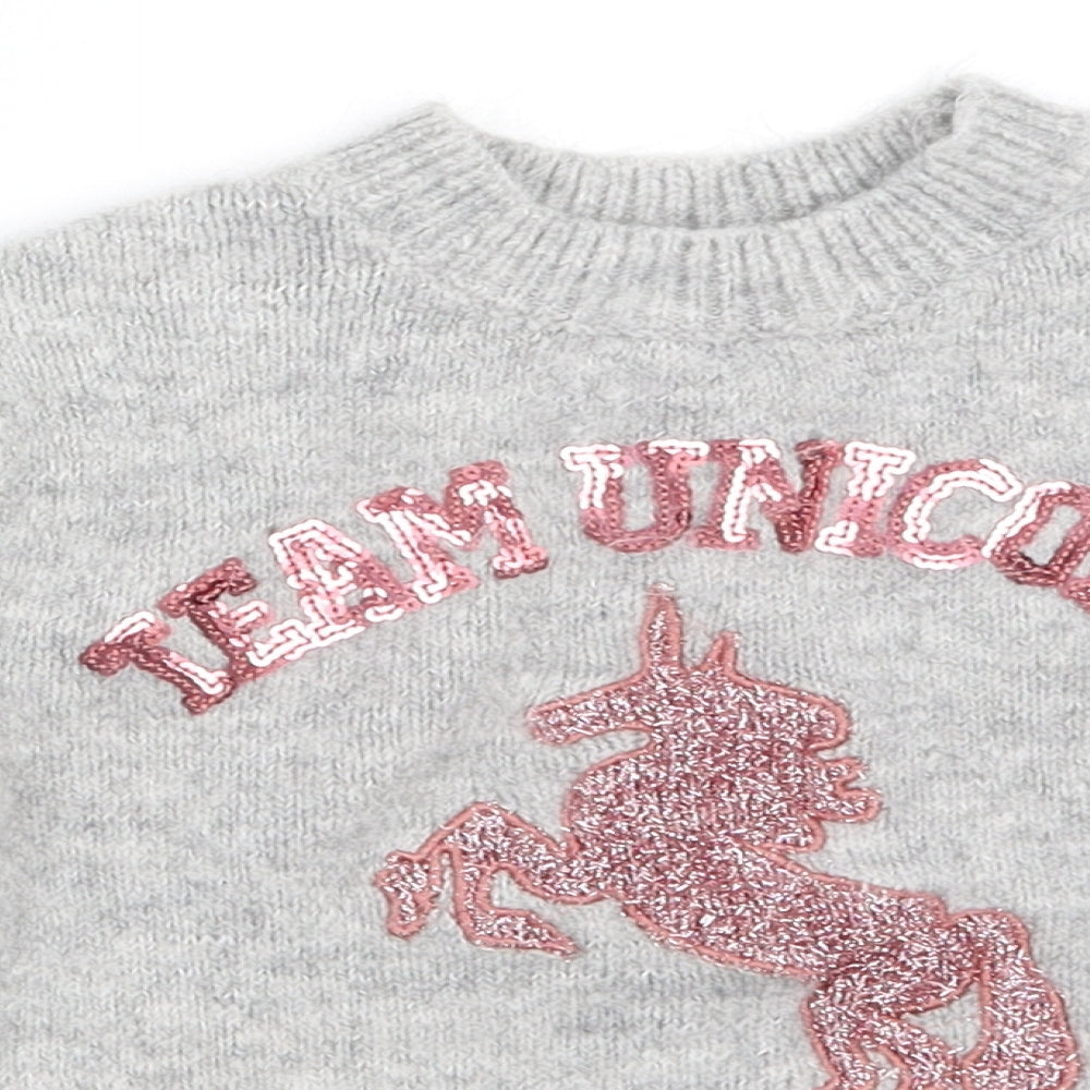 Close-up detail of Primark girls’ grey jumper, size 7-8, years