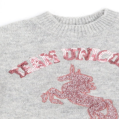 Close-up detail of Primark girls’ grey jumper, size 7-8, years