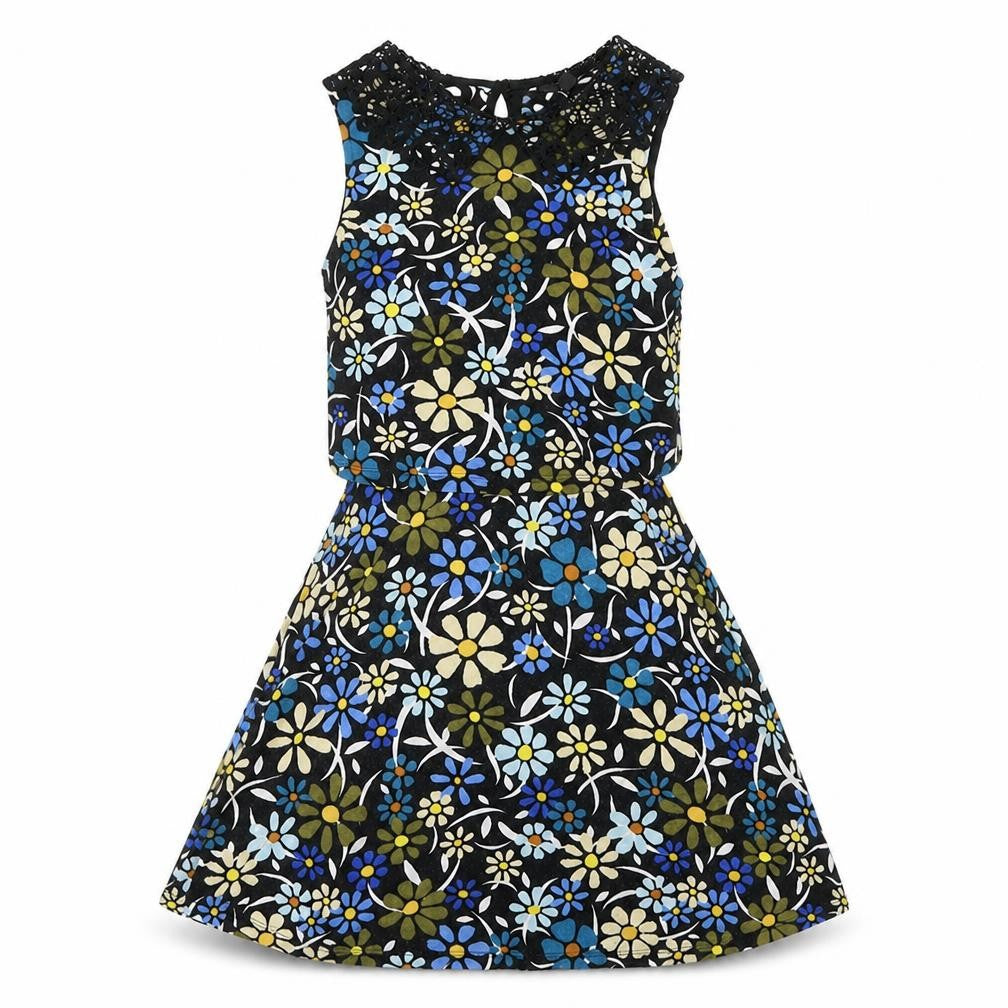 Front view of Topshop women’s black floral fit & flare, size UK 8
