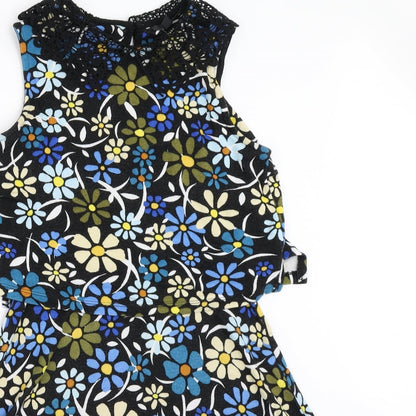 Topshop Womens Black Floral  Fit & Flare  Size 8