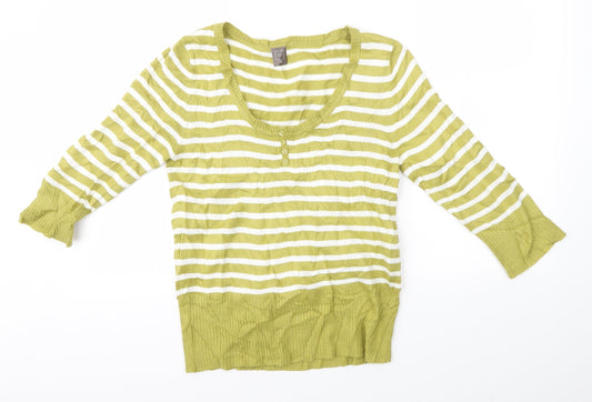 TU Womens Green Striped  Pullover Jumper Size 10