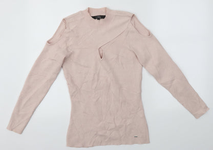 Front view of Julien Macdonald women’s pink jumper, size UK 8