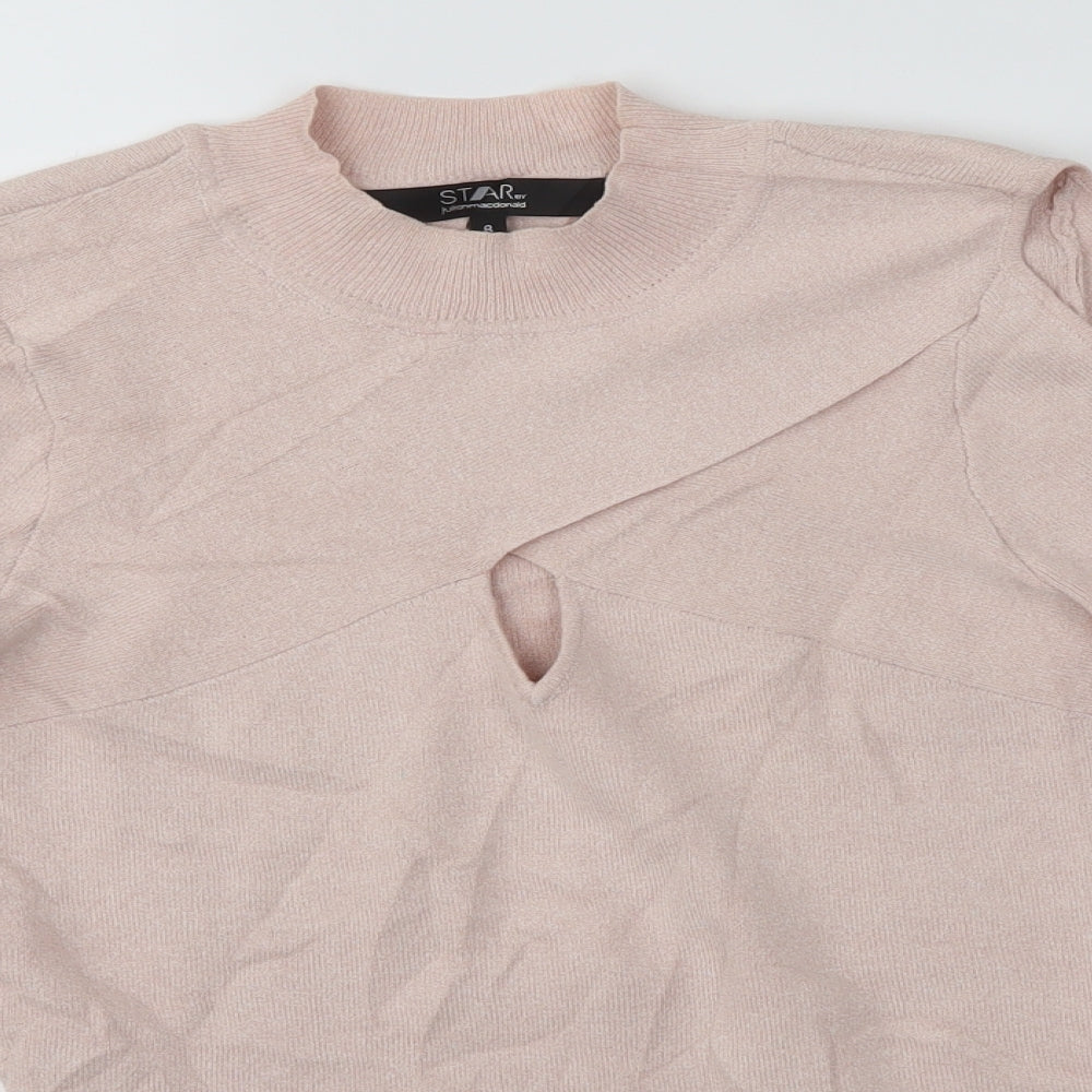 Close-up detail of Julien Macdonald women’s pink jumper, size UK 8