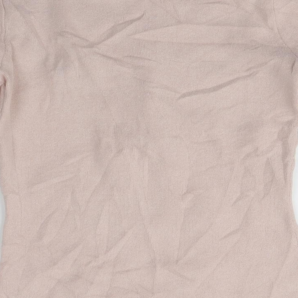 Brand and care label for Julien Macdonald women’s pink jumper, size UK 8