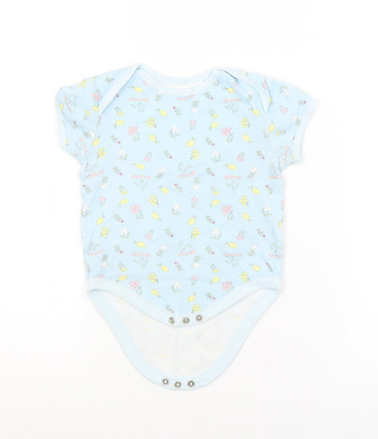 Front view of Primark Baby Blue Floral Babygrow One-Piece, size 18-24, Months