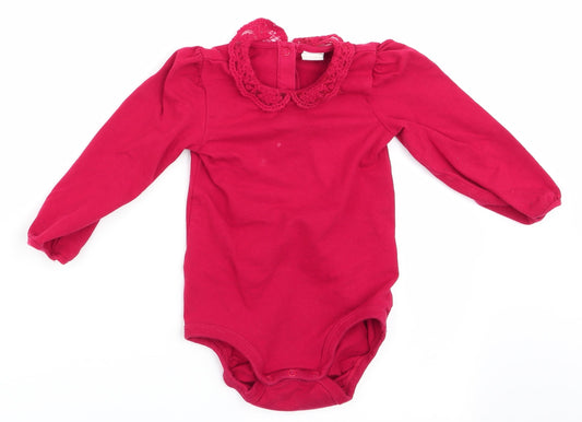 Front view of H&M girls’ red leotard one-piece, size 18, months - lace trim