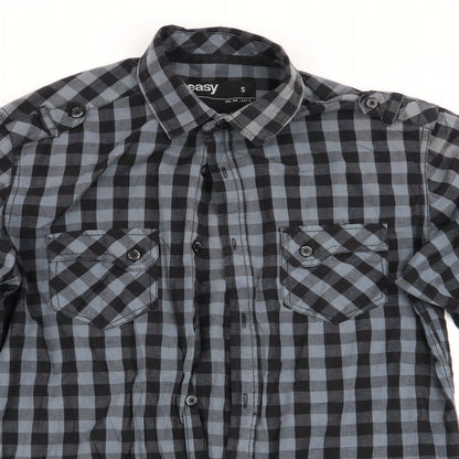 Easy Mens Black Check   Button-Up Size S