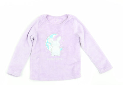 Primark Girls Purple Animal Print   Pyjama Top Size 7-8 Years  - Rabbit on the Moon