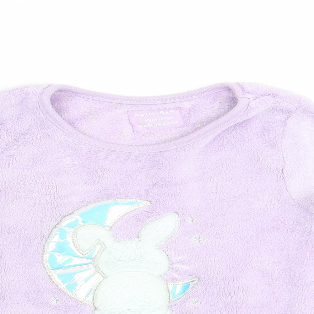 Primark Girls Purple Animal Print   Pyjama Top Size 7-8 Years  - Rabbit on the Moon
