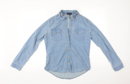 Womens UK Size 6 Topshop Blue Basic Button-Up