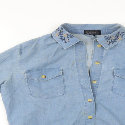 Womens UK Size 6 Topshop Blue Basic Button-Up