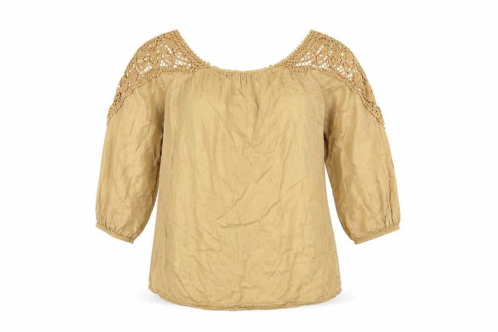 Front view of ANYPLACE women’s gold basic t-shirt, size M