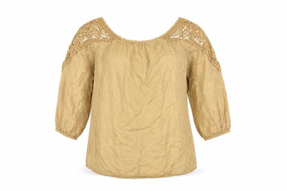 Front view of ANYPLACE women’s gold basic t-shirt, size M