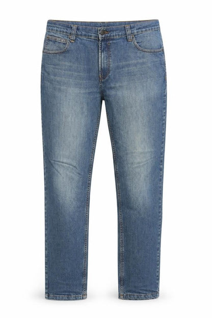 Front view of DSTRUCT women’s blue straight jeans, size UK 36, 31-inch leg