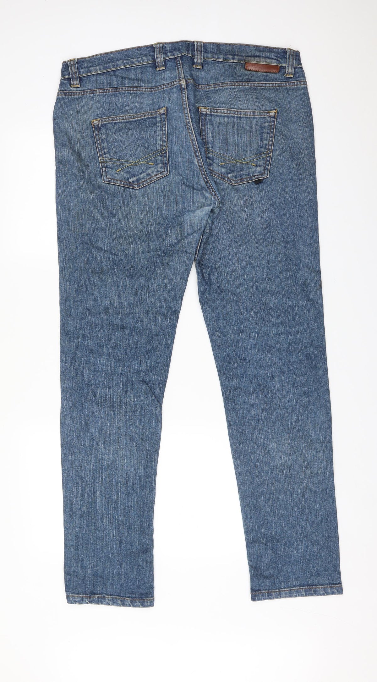 Back view of DSTRUCT women’s blue straight jeans, size UK 36, 31-inch leg