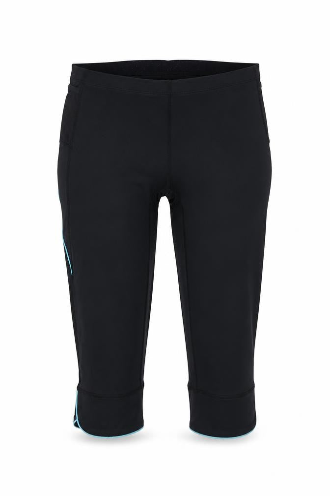 Front view of Preworn women’s blue leggings, 16-inch leg